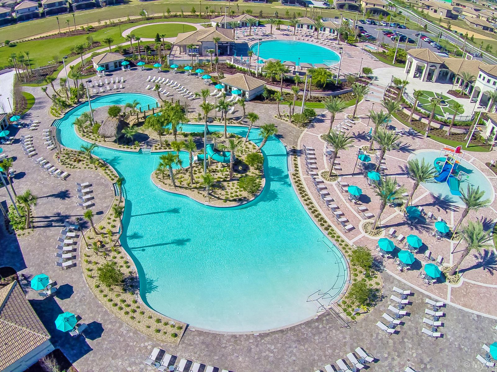 The Oasis Club at ChampionsGate resort pool aerial view