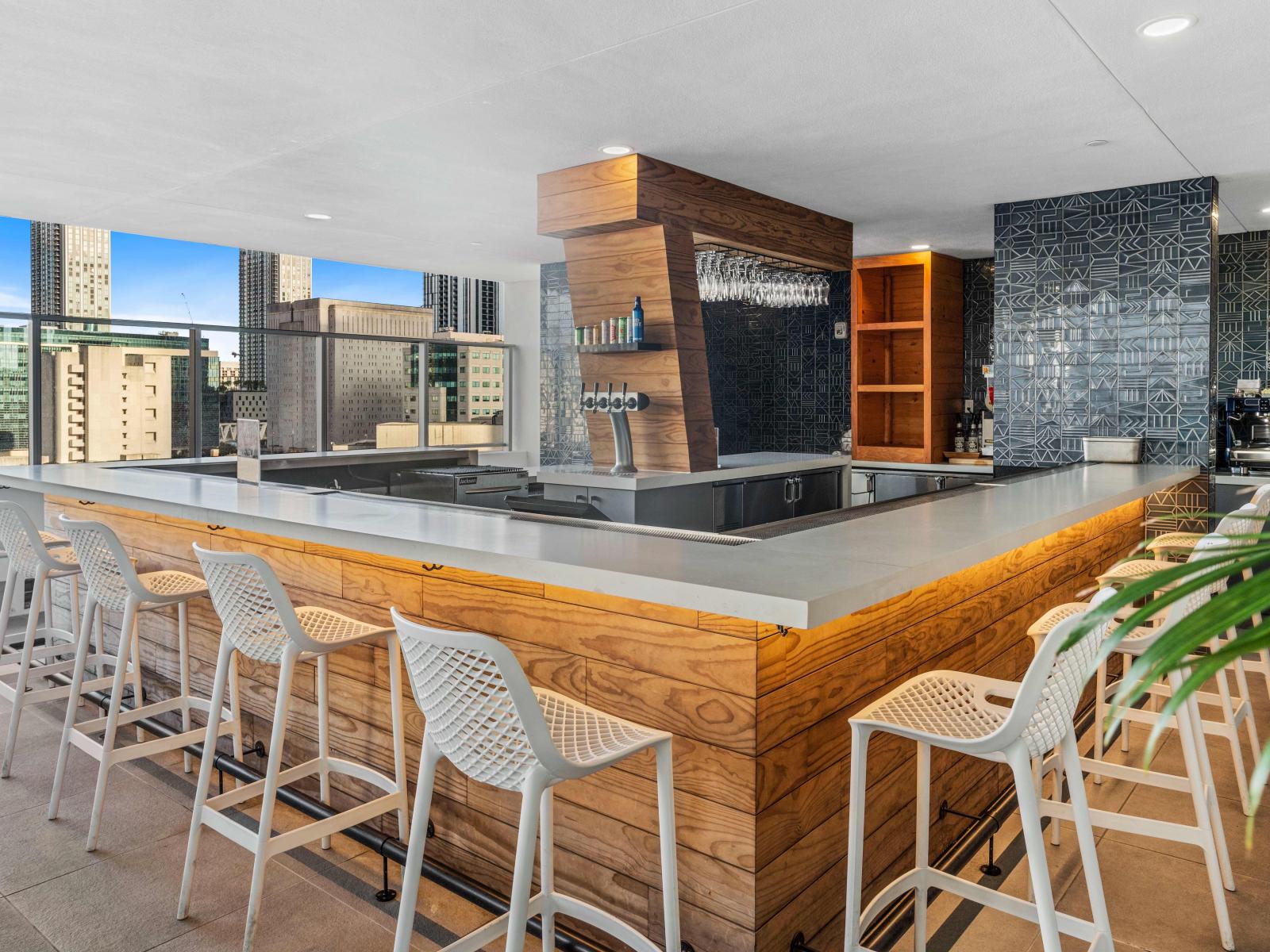 Pool deck with lounge area and bar