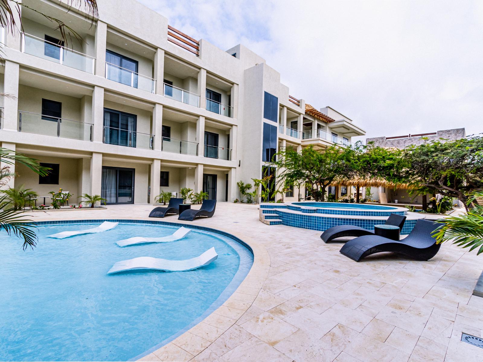 Pool area with loungers