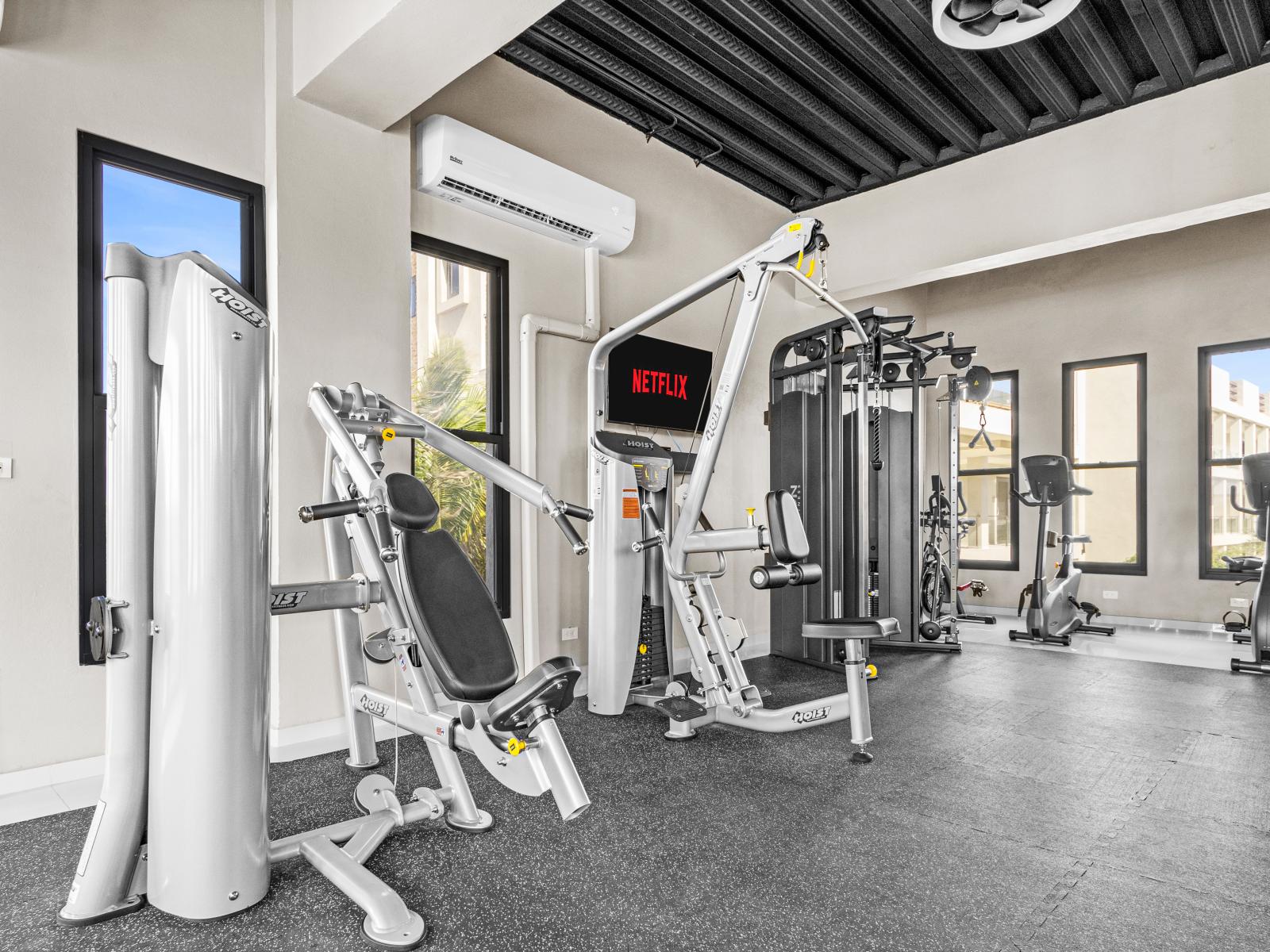 Variety of gym equipment available 