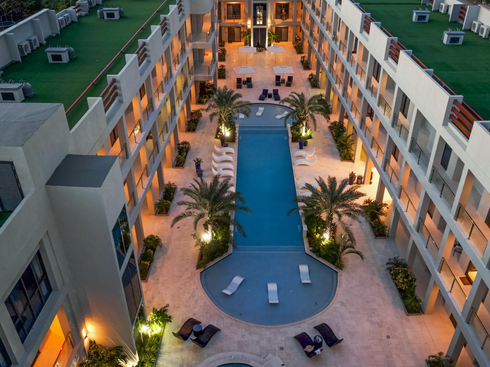 Beautiful pool area during sunset time