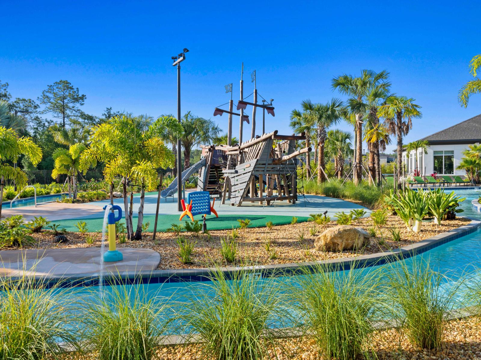 Water play feature and lazy river