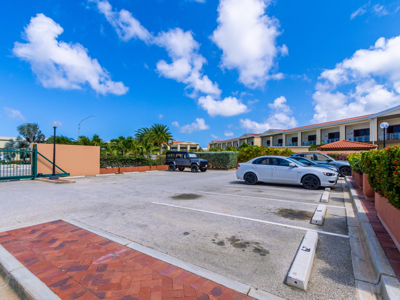 Ample free parking pace in front of the condos