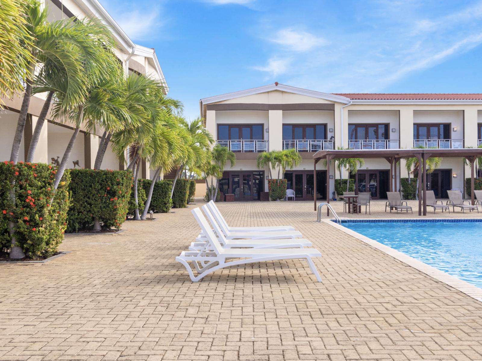 Lounge chairs by the pool