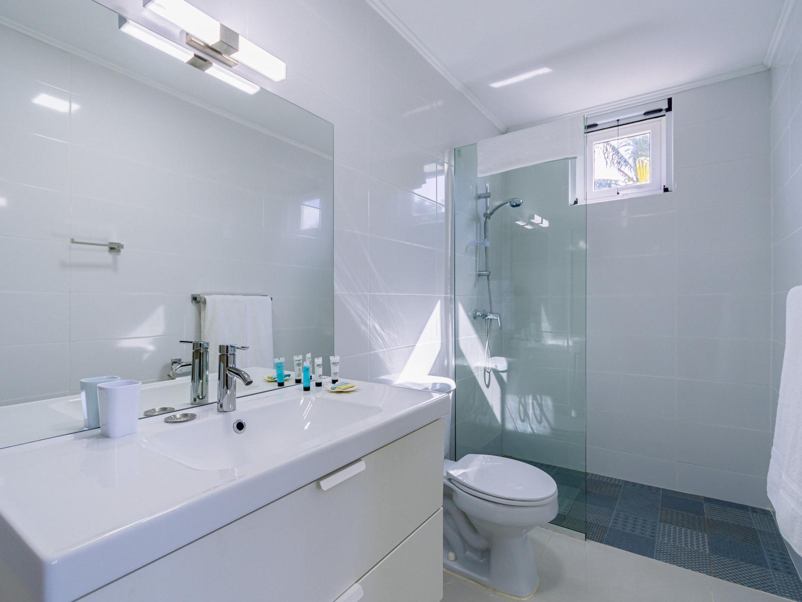 Indulge in comfort and style in the third bedroom's bathroom, complete with a modern walk-in shower.