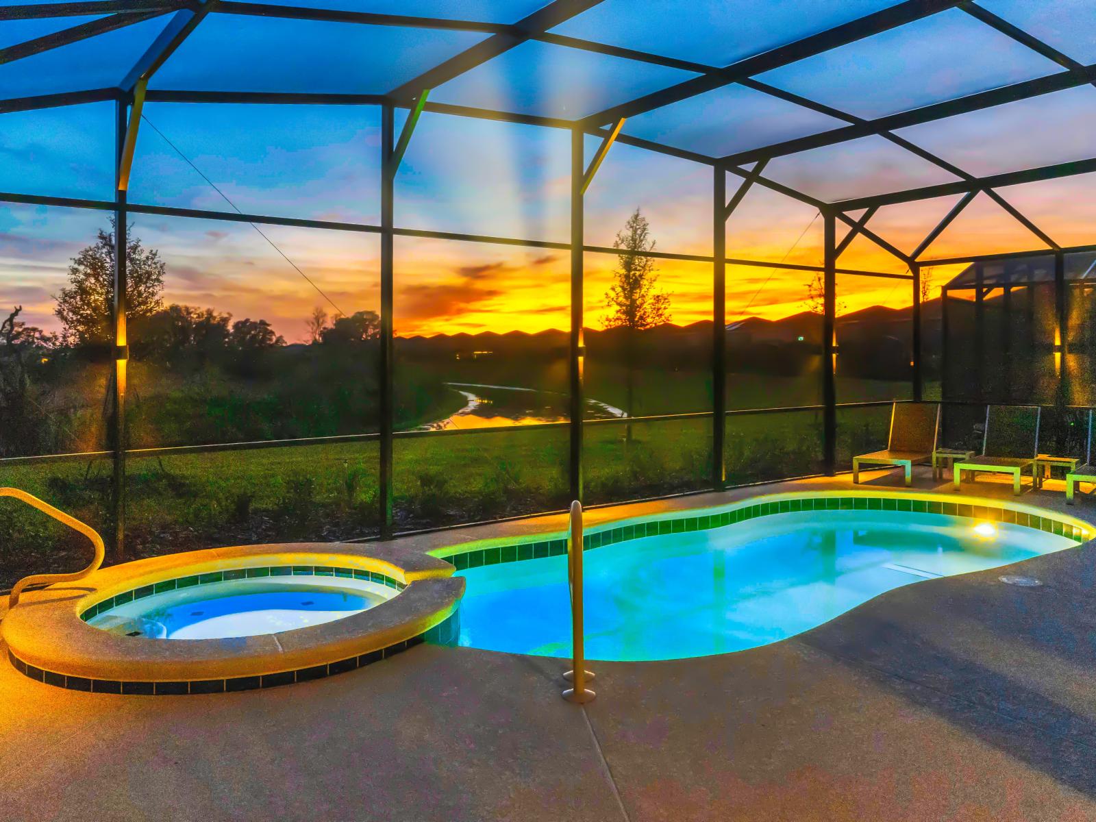 Relax in the pool/spa at sunset with the added benefit of no rear neighbors!