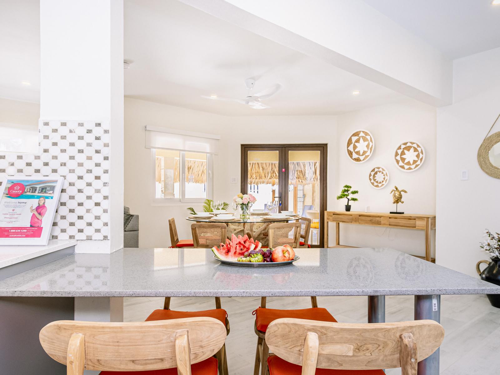 Experience the charm of our kitchen's breakfast bar, ideal for casual dining or enjoying a quick bite with family and friends.