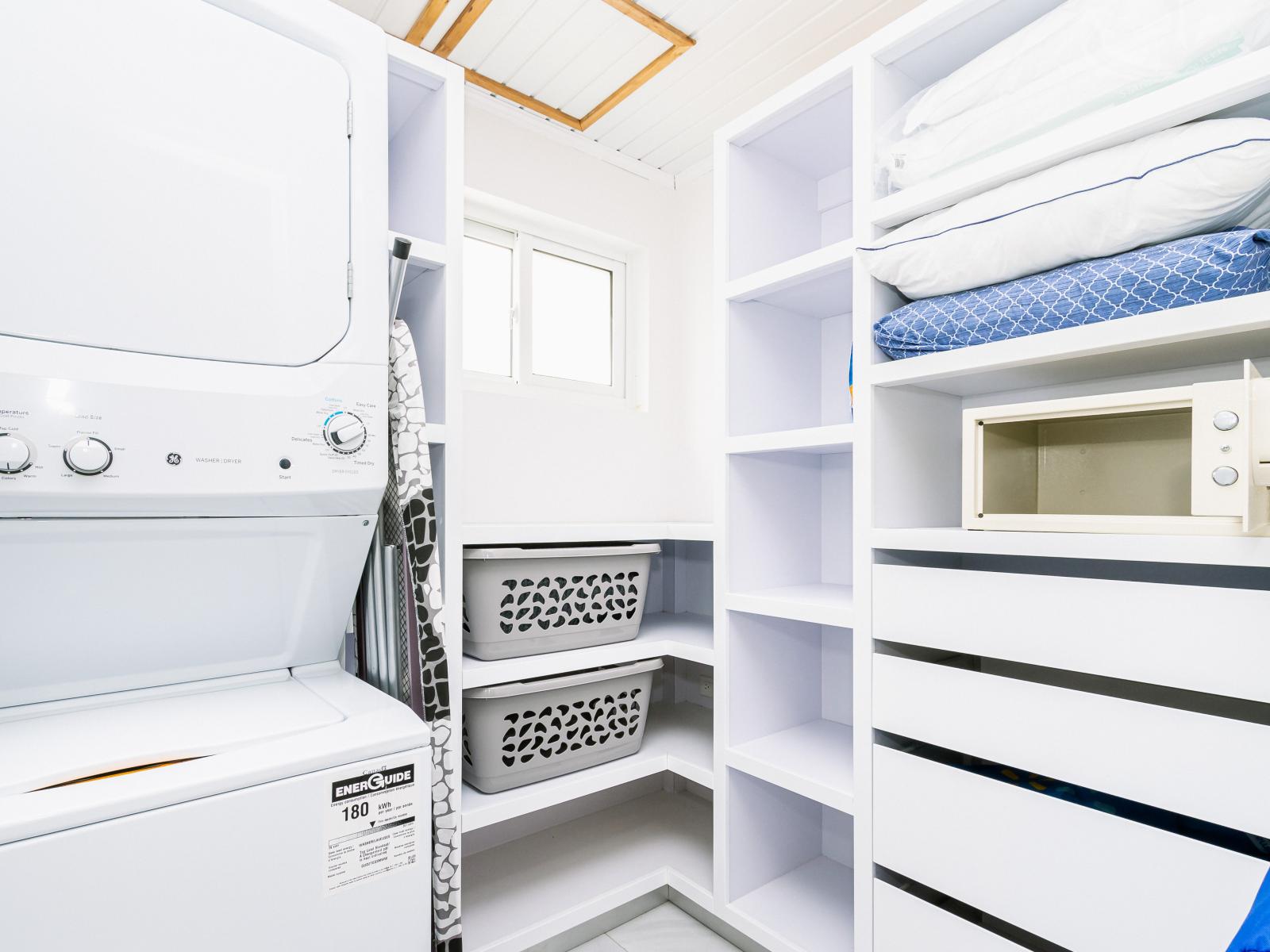 Keep your clothes fresh and clean during your stay with our convenient laundry room equipped with a washer and dryer!