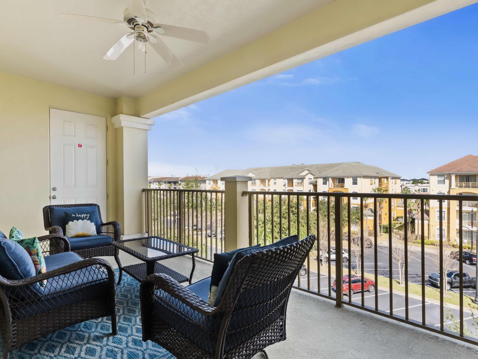 Step out onto this balcony and immerse yourself in the vibrant atmosphere of Vista Cay Resort.