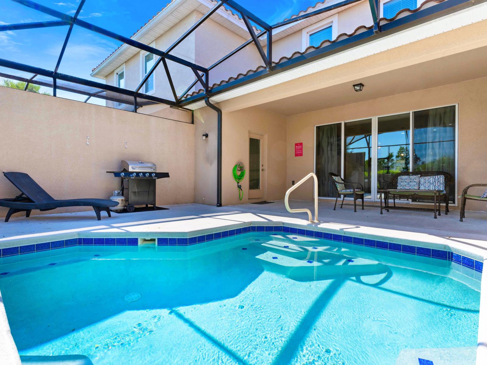 Pristine waters reflecting the clear blue sky above, poolside service delivering refreshing drinks and snacks to your lounger