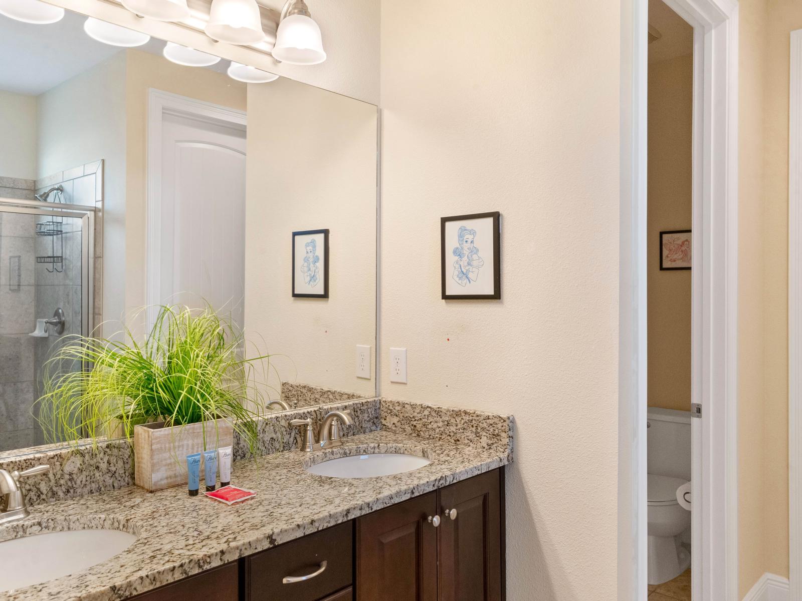 Luxe Bathroom of the Home in Kissimmee Florida - Double Vanity with large mirror - Elegant bathroom with luxurious fixtures and finishes