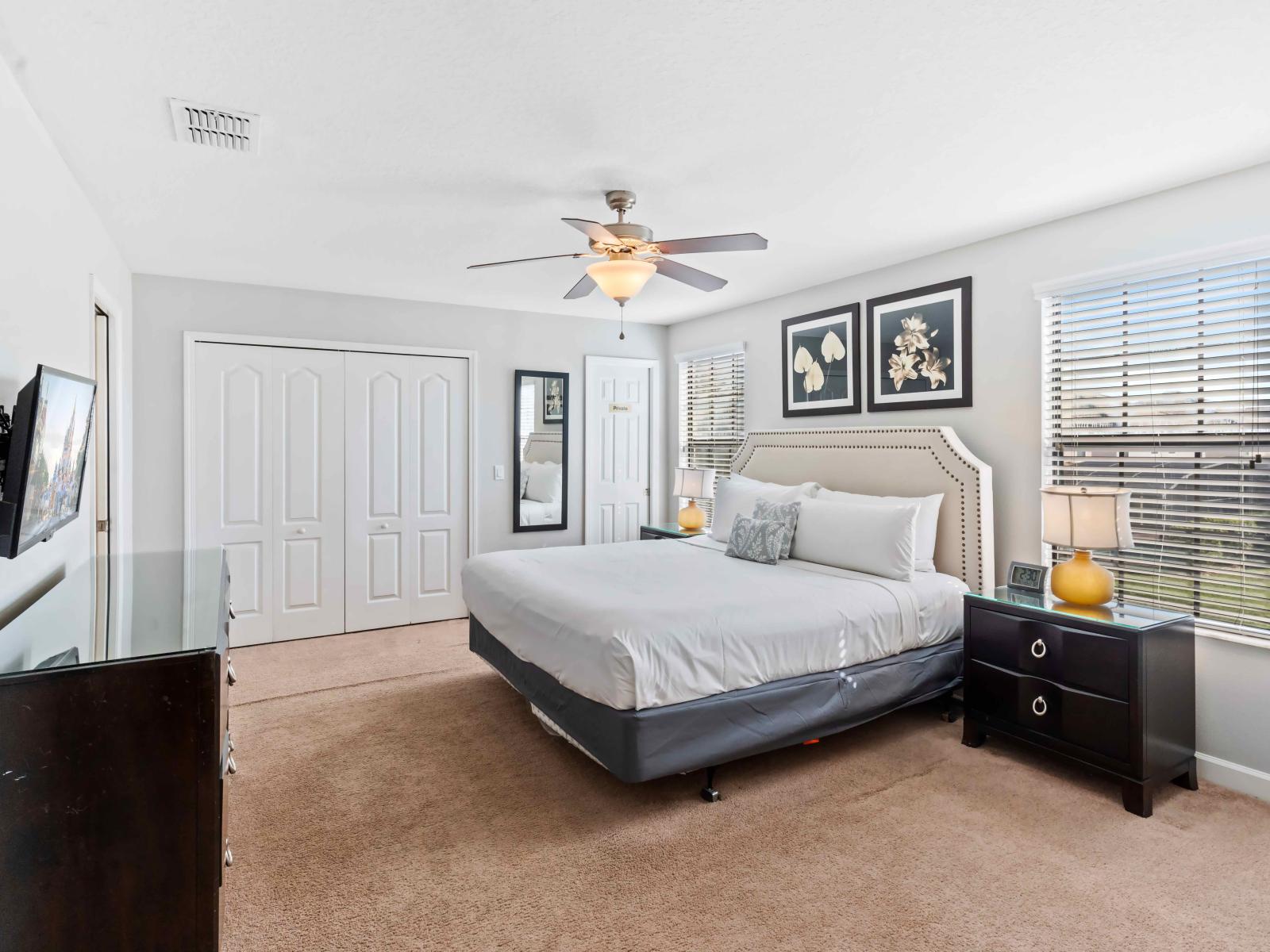 The bedroom's soft lighting, cozy furnishings, and a calming ambiance, it provides guests with a peaceful retreat where they can unwind, rejuvenate, and enjoy restful sleep.