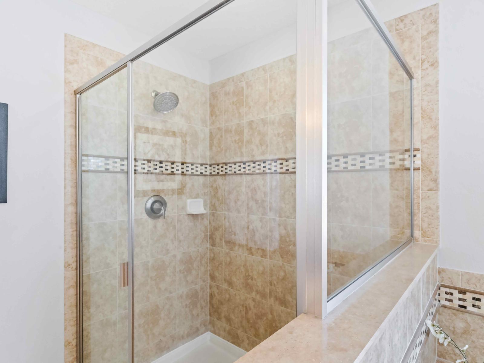 The shower room is designed for a refreshing and rejuvenating experience.