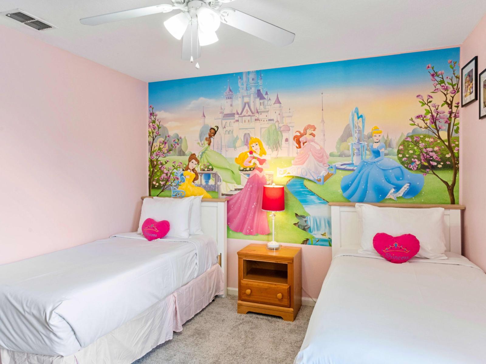 Experience the magic of Disney with our Barbie-themed room, complete with two cozy single beds. - Stunning wardrobe with sufficient space - Enjoy the Availability of Smart Tv and Netflix - Indulge in mesmerizing views from the windows of the room