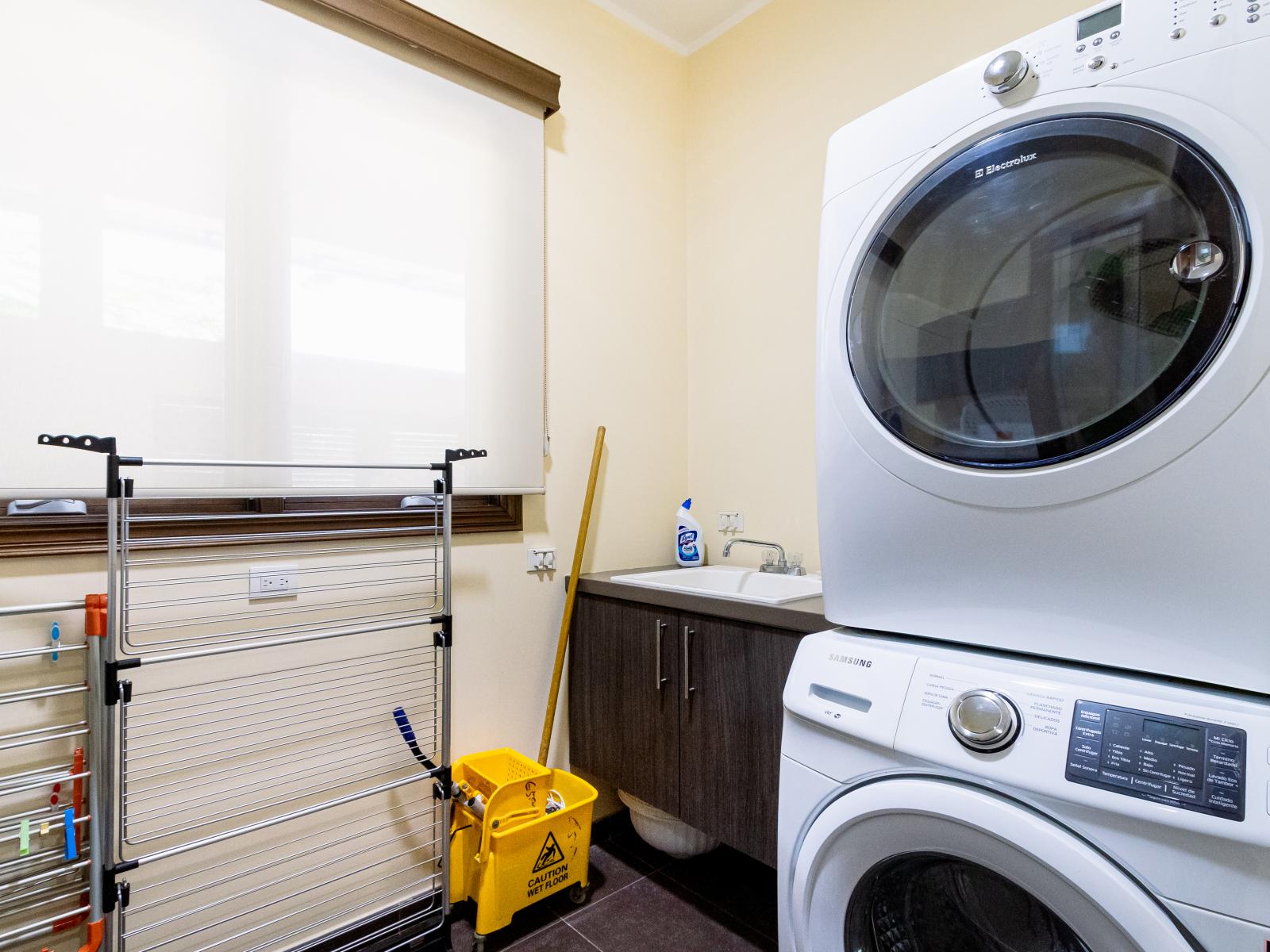 Enjoy our fully equipped laundry room with washer and dryer, ensuring efficiency and convenience during your stay.