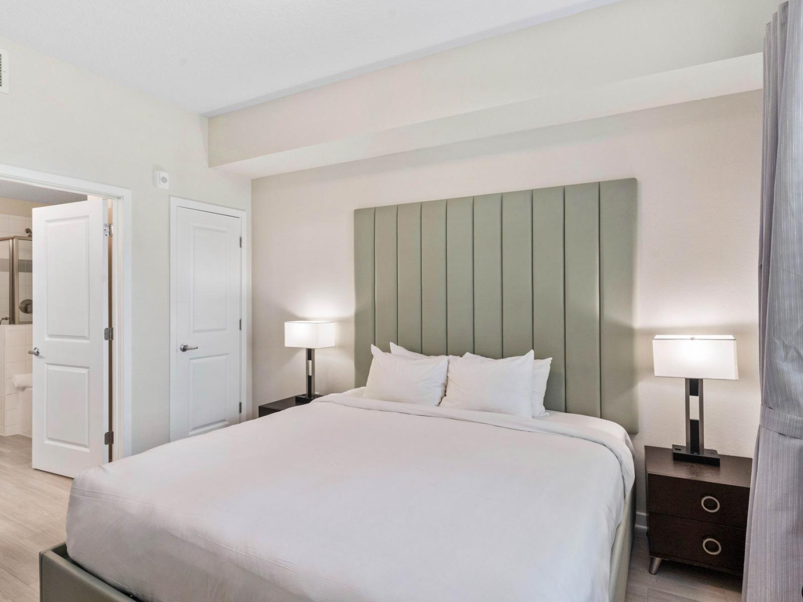 Experience the essence of Urban Elegance as you relax in our bedroom, seamlessly blending modern design with convenience, boasting a stylish Smart TV for a refined and comfortable stay.