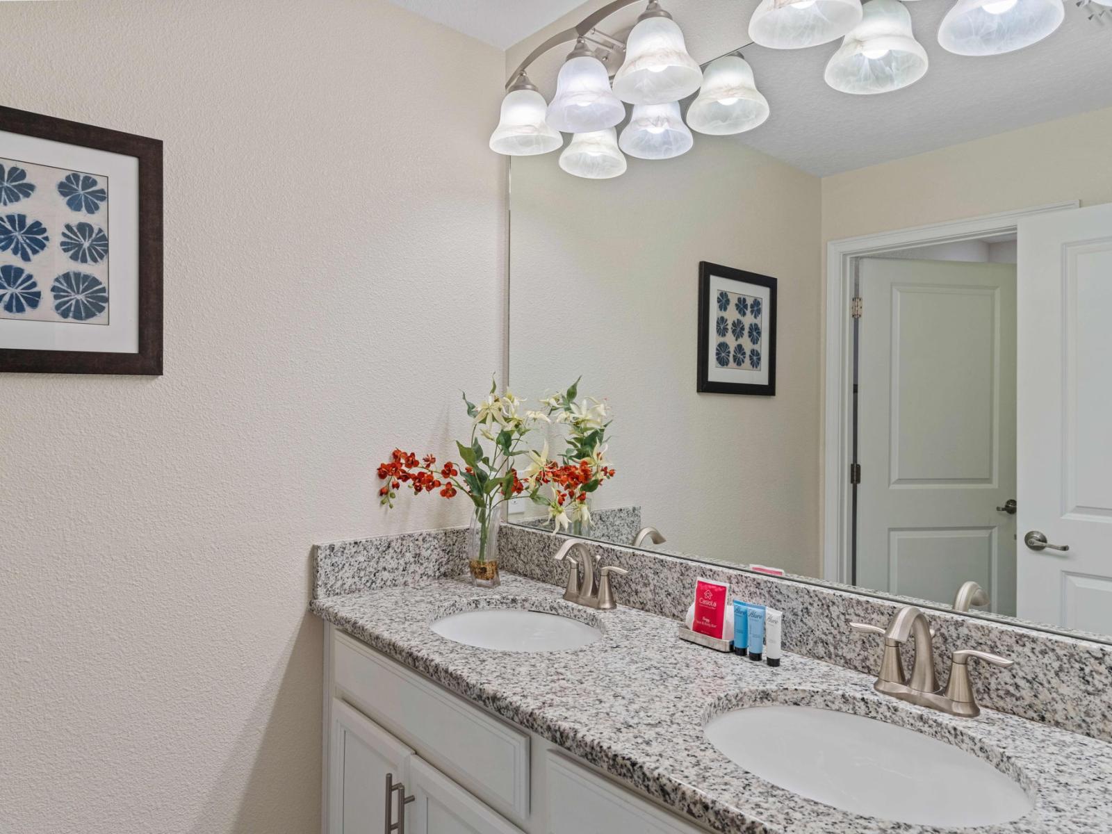 Elevate your stay with a touch of luxury in our impeccably furnished bathroom.