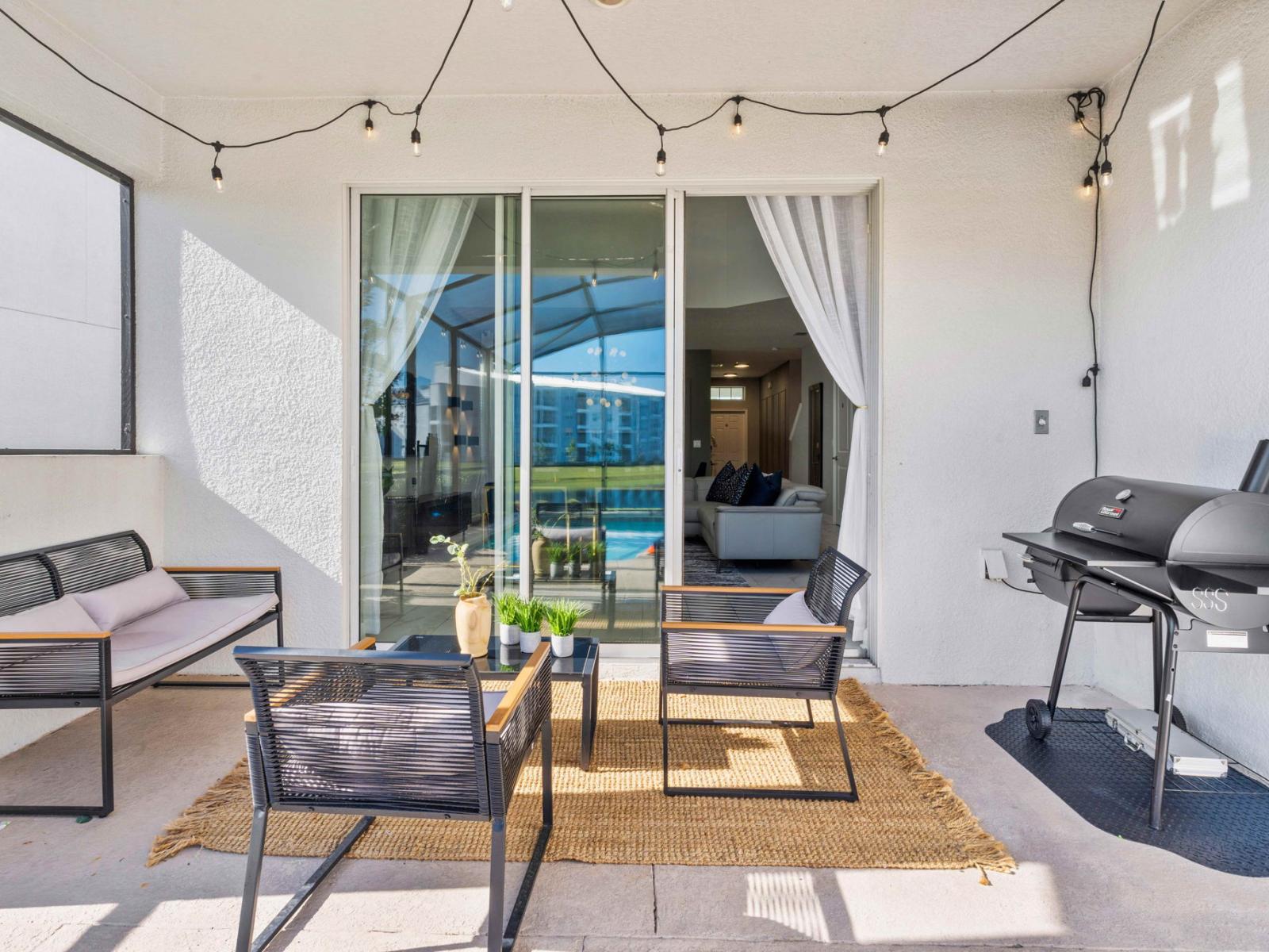 Pool deck with seating area