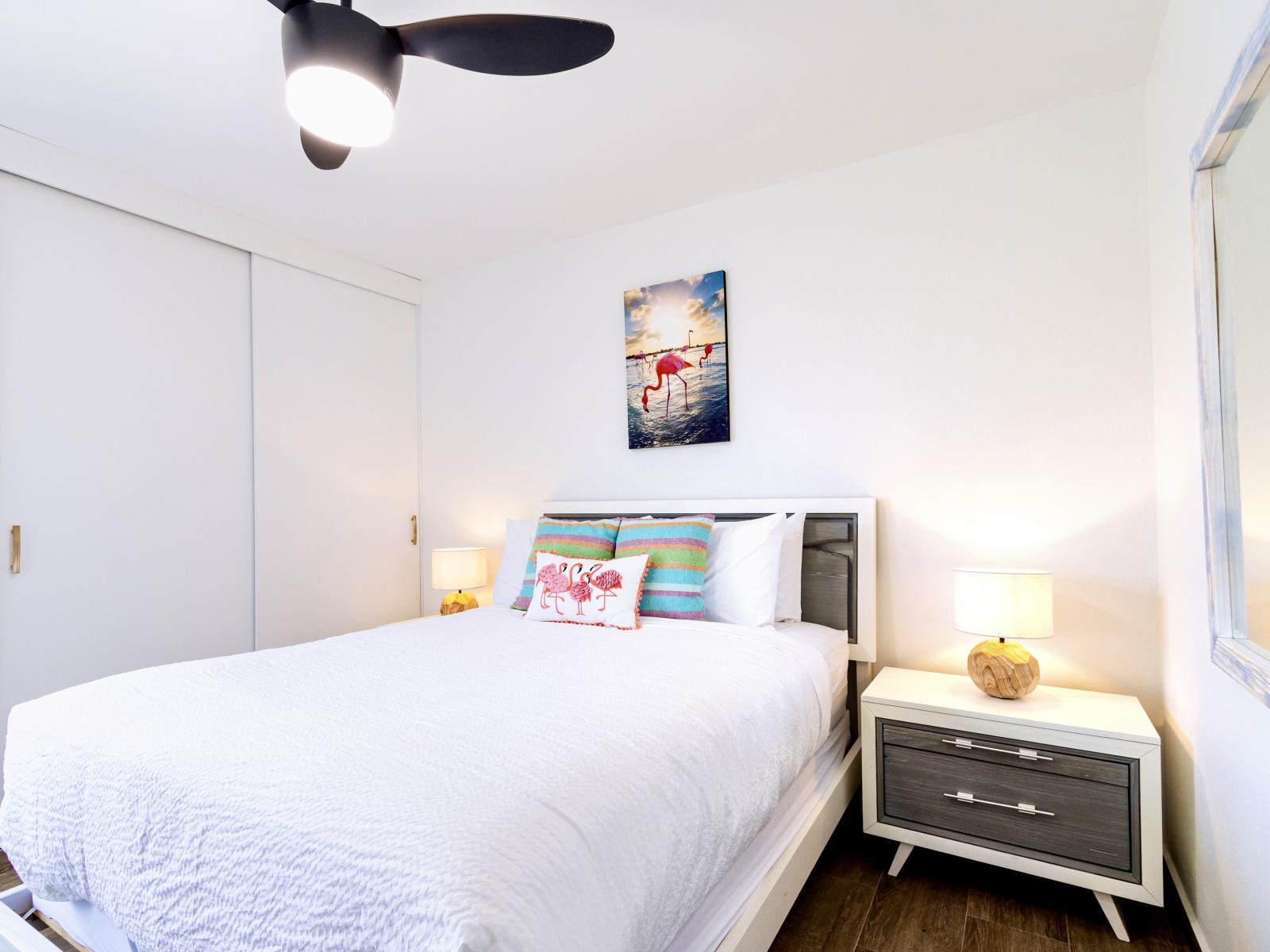 Space for your convenience: Bedroom 3 boasts ample closet space, offering plenty of room to store your belongings and keep your accommodations tidy and organized throughout your stay.