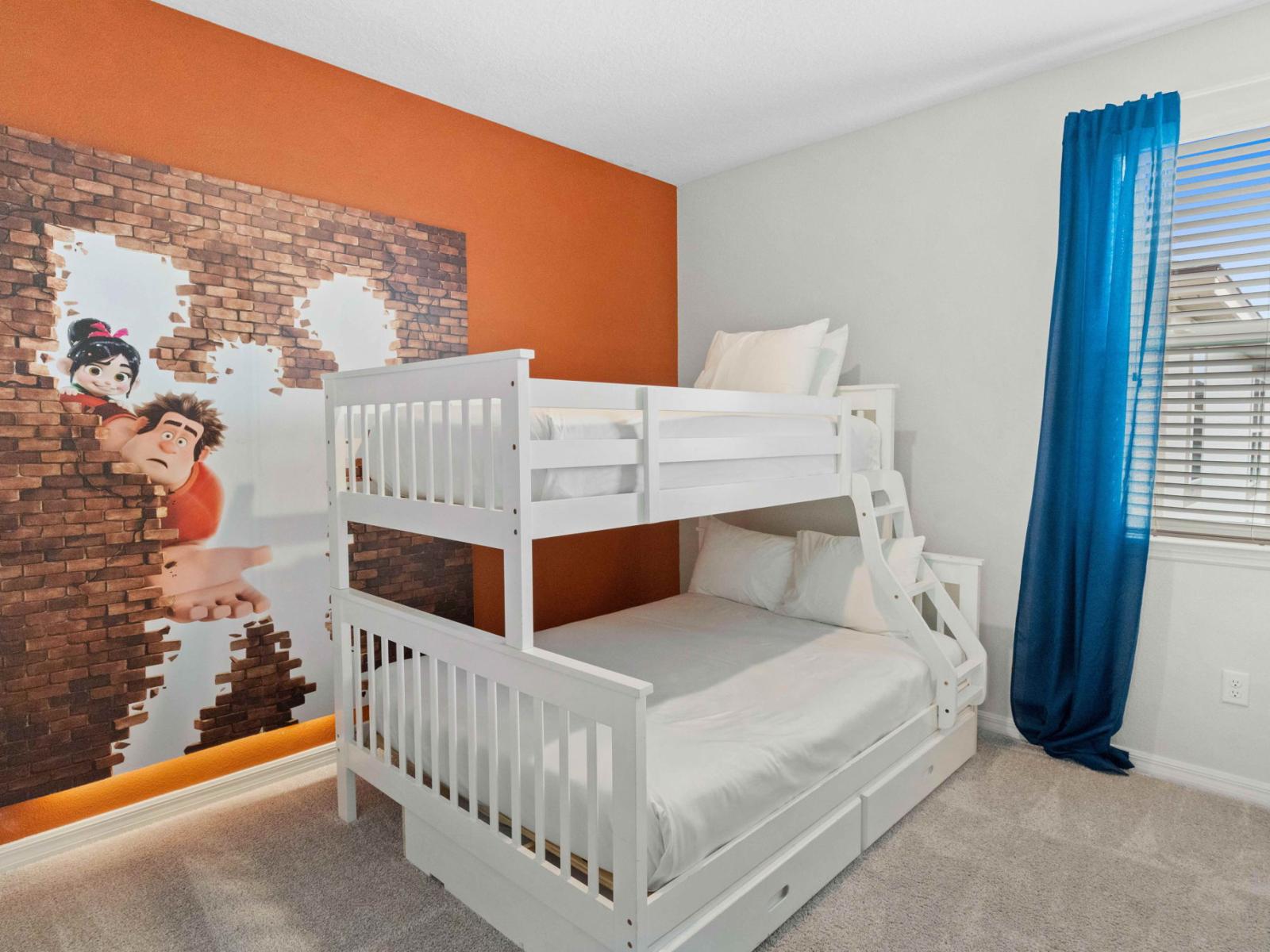 Cartoon themed bedroom of the home in Kissimmee Florida - Experience coziness in this retreat - Featuring a double deck bed with 1 single and 1 double bed - Thoughtfully designed for comfort and style