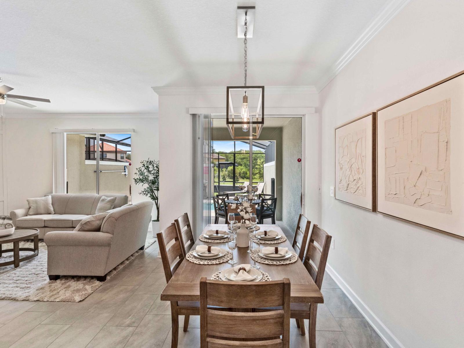 Relax in sophistication within the welcoming dining area, where elegance merges seamlessly with comfort, and every nook invites tranquility and connection. Embrace the epitome of comfortable living.