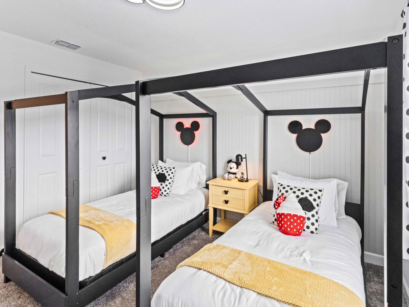 Embark on an adventure in the themed kids' room, featuring 2 single beds – where imaginations soar and dreams come to life amidst playful decor and endless possibilities. Let the magic of childhood unfold.