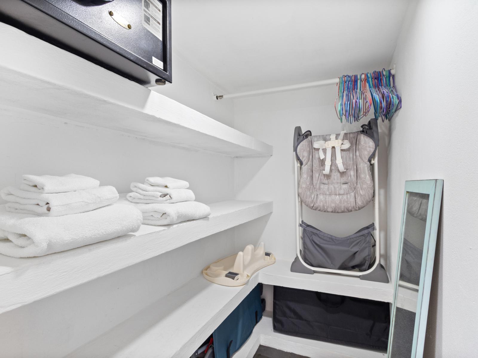 Spacious walk-in closet of the home in Noord Aruba - Walk-in closet is more than just storage, it's a sanctuary of style - Every outfit finds its perfect place - Safe for added safety