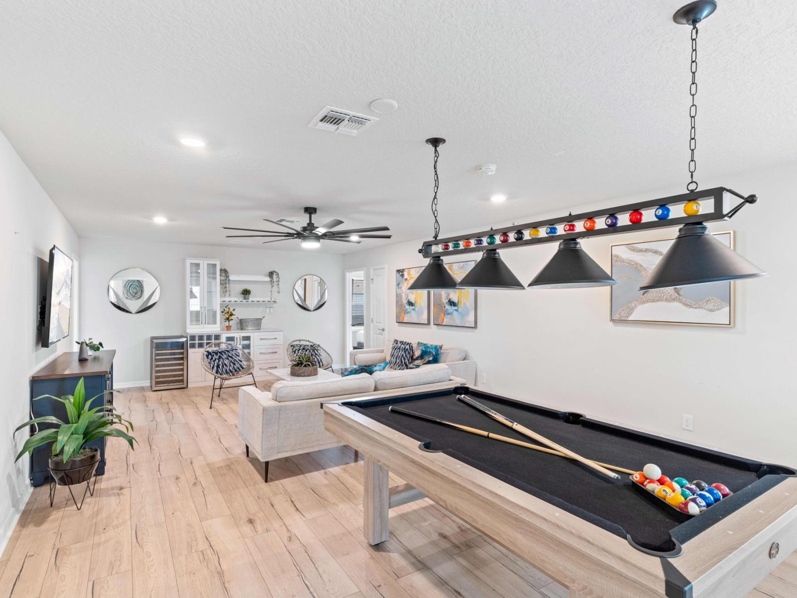 The loft area beckons with its pool table, mini bar, and smart TV, creating an entertainment haven where every moment is a celebration. A dynamic space where laughter echoes and memories are made, promising endless hours of leisure and fun.