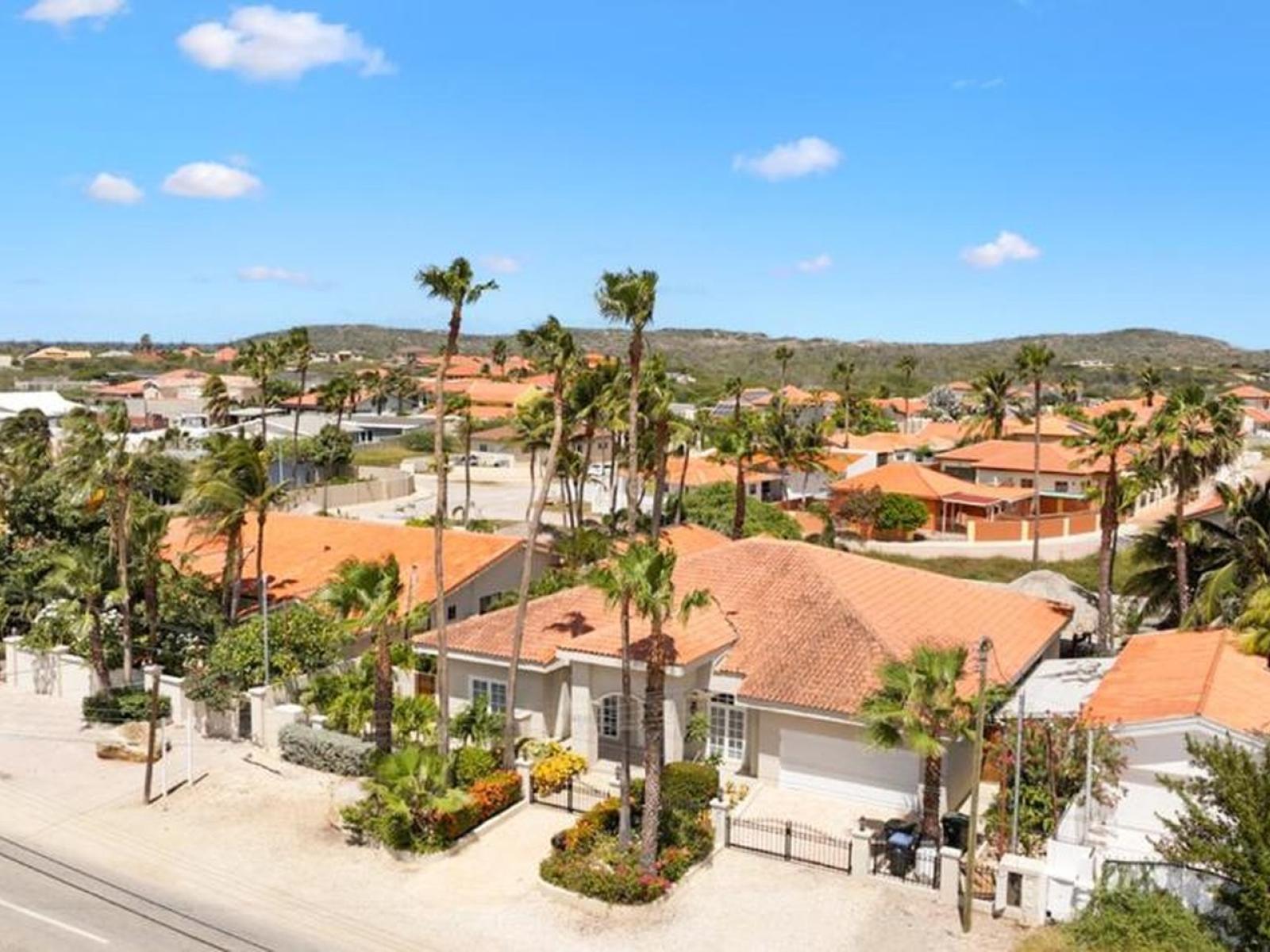 Aerial view of the front of the home, highlighting its charming exterior and landscaping.