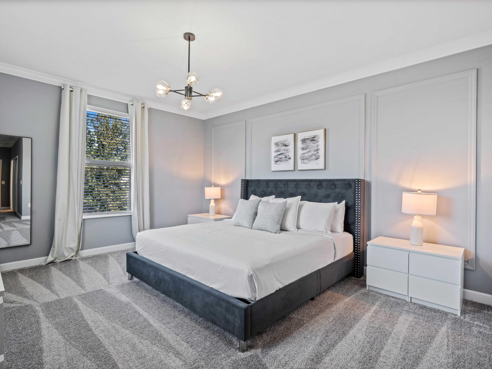 Elegant Bedroom of the Home in Davenport Florida - Full Length mirror - Comfortable plush bed - Elegantly decored room
