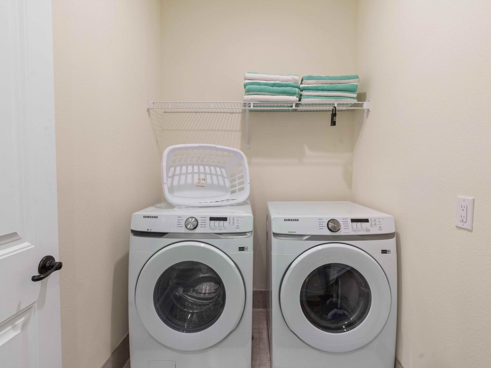 Convenient laundry area of the cottage in Kissimmee Florida - Streamline your laundry routine - Embrace the convenience of keeping your clothes fresh and clean