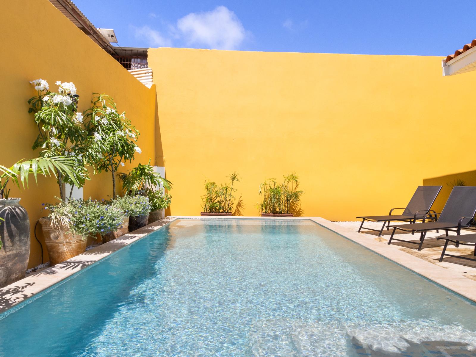 lounge chairs by the pool for soaking up the sun