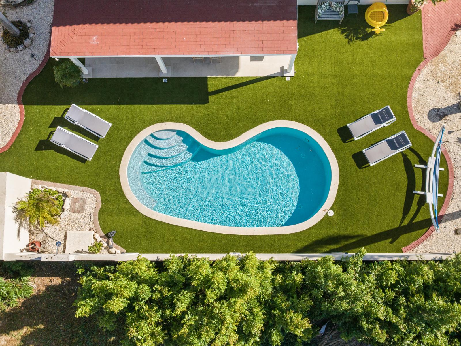 Aerial view of the pool, providing a unique overhead perspective of the swimming area.