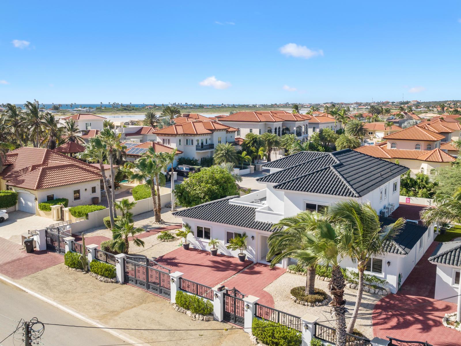 An aerial view of the home, offering a unique and comprehensive perspective from above.