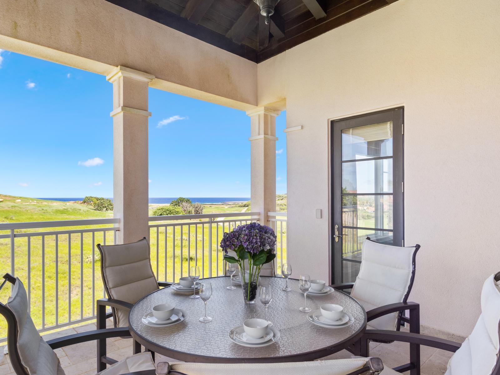 Spectacular Ocean view from private balcony with dining table