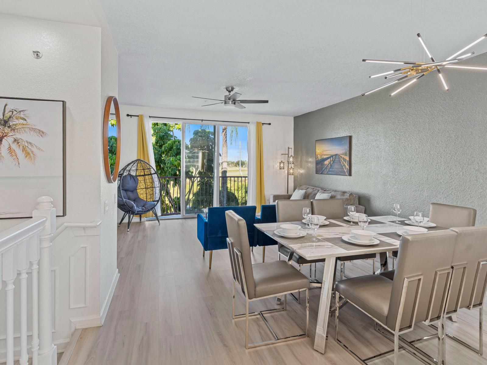 Gather around the table for memorable family meals in spacious dining area of the townhouse at Vista Cay Resort - Embrace the luxury of our dining area with stunning 6 persons dinning - Start your day right with breakfast in the bright dining area