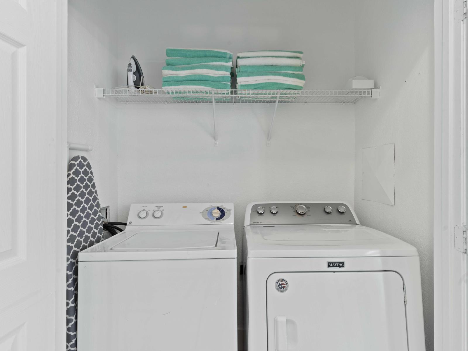 Save time during your stay with our on-site laundry area of the condo in Orlando - Eliminating the need to visit off-site facilities or laundromats - Keep your clothes and wardrobe fresh throughout your stay