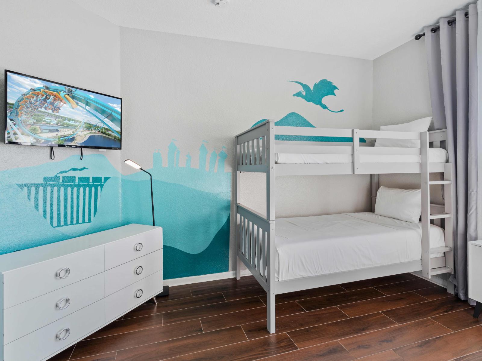 Bedroom 3 boasts two snug single size bunk beds, ideal for sleepovers or accommodating the whole family.