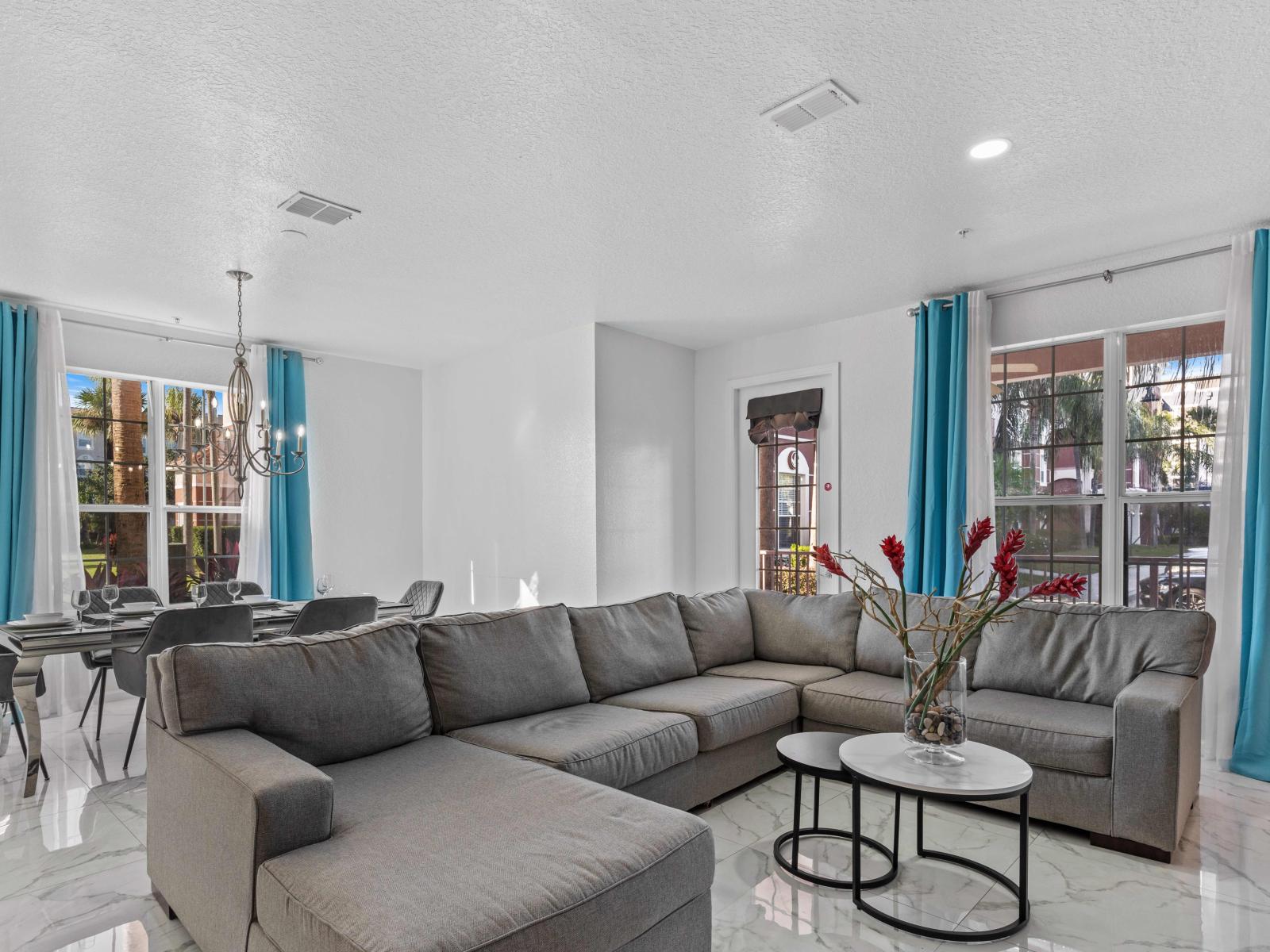 Relax in our expansive living area, ideal for entertaining with a TV to enjoy your favorite games, shows, and movies with friends.