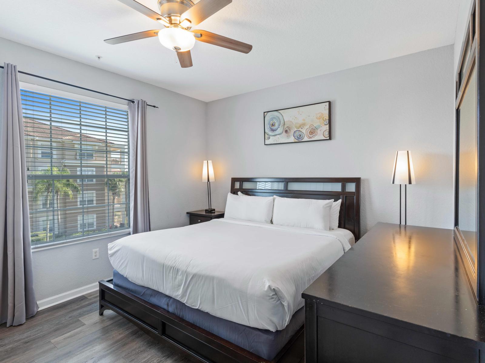 This luxurious retreat features a spacious king-size bed and a TV for your entertainment.