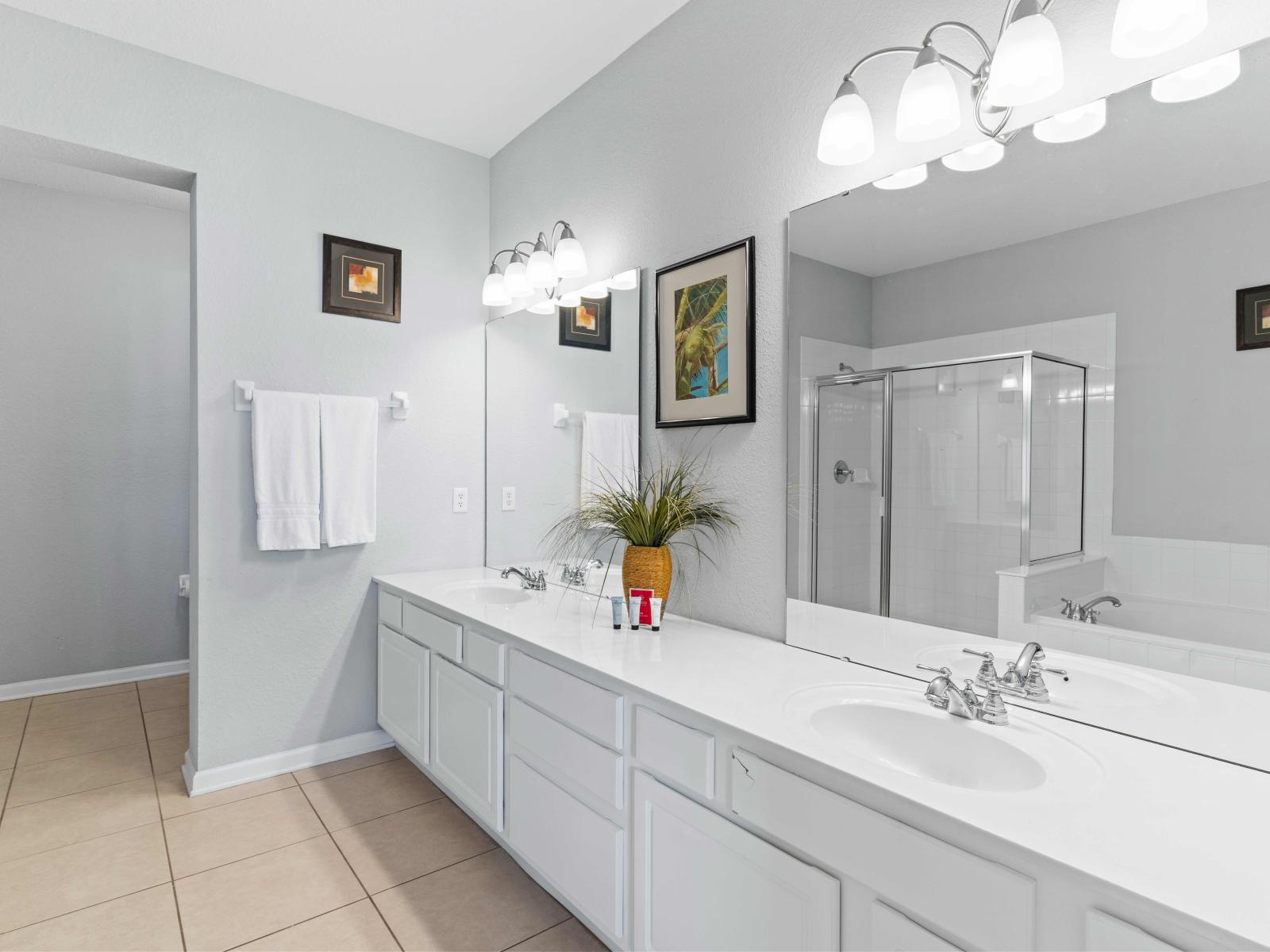 Bathroom 2 with double vanity, soaking tub and walk-in shower