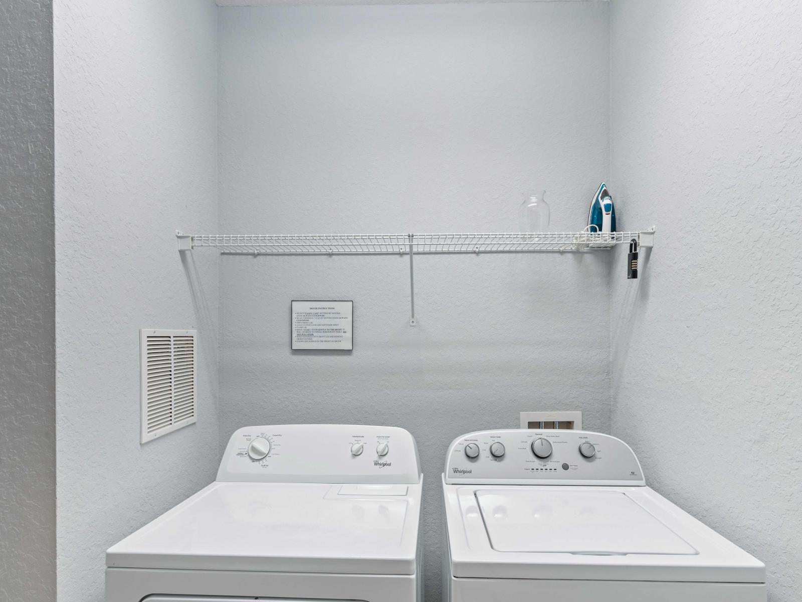 Enjoy the ease of our fully equipped laundry area during your stay.