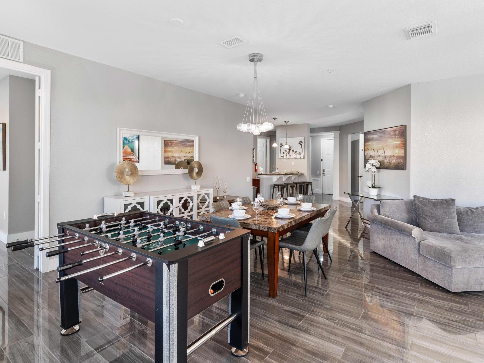 Whether enjoying a delicious meal or engaging in lively matches, this inviting space offers endless entertainment and memorable moments for family and friends.