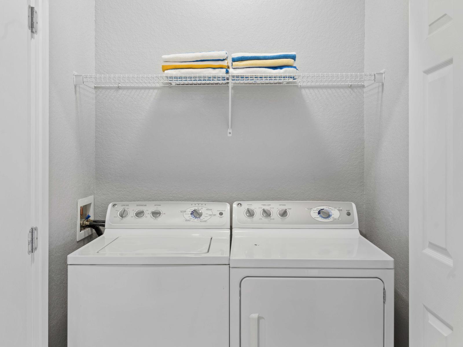 Convenience meets functionality in our laundry room, equipped with a full-size washer and dryer to handle all your laundry needs with ease. Say goodbye to trips to the laundromat and hello to effortless laundry days right at home.