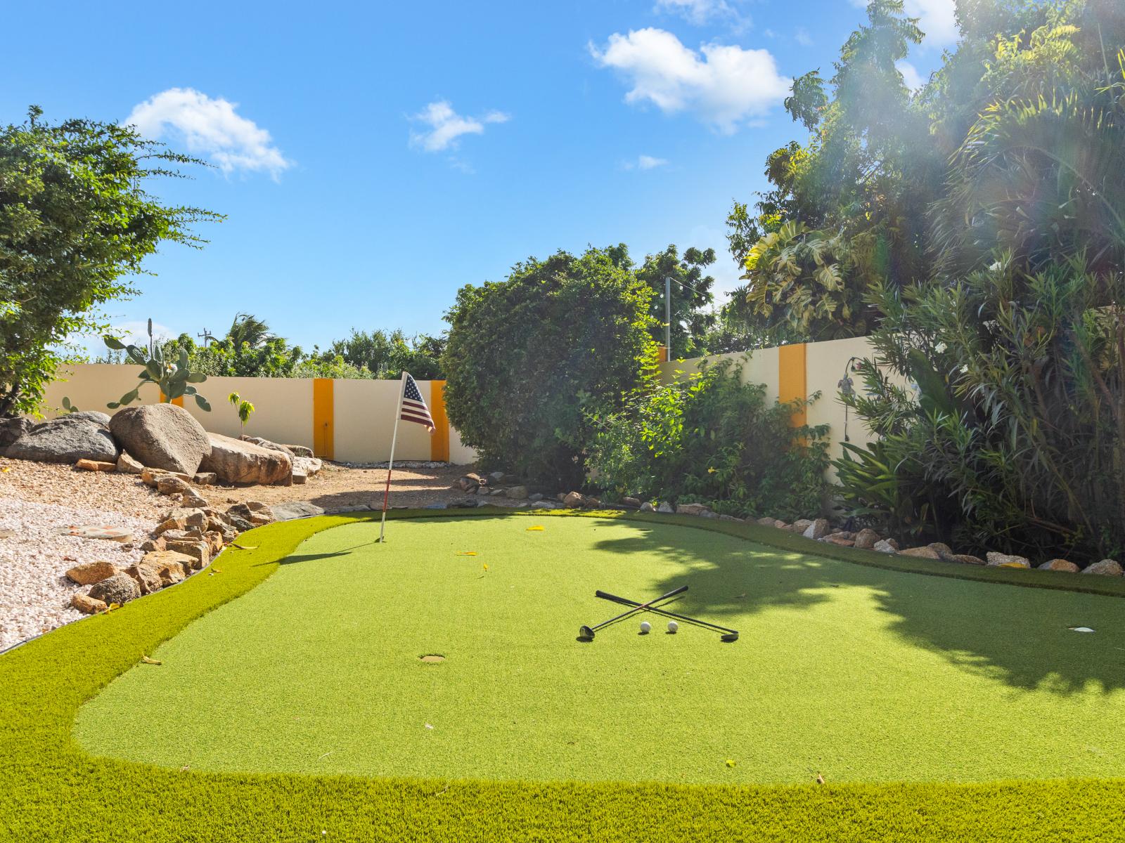 Miniature greens, big fun, welcome to the mini Backyard golf oasis - From loop-de-loops to tricky slopes, the mini golf area is a playground for all ages - Little courses, big excitement