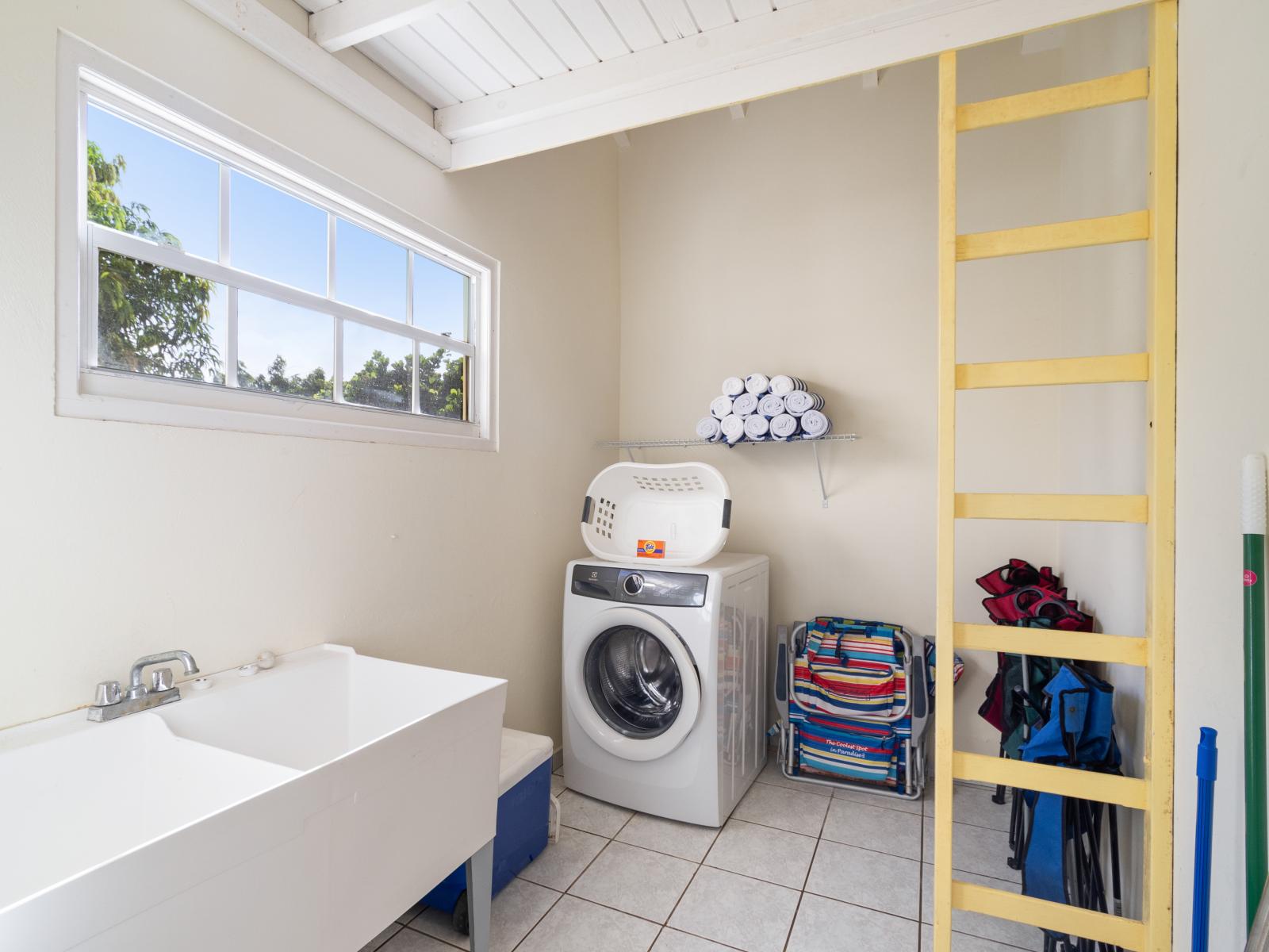 Our laundry room includes beach essentials, providing all you need for a perfect day at the beach right from the comfort of home.