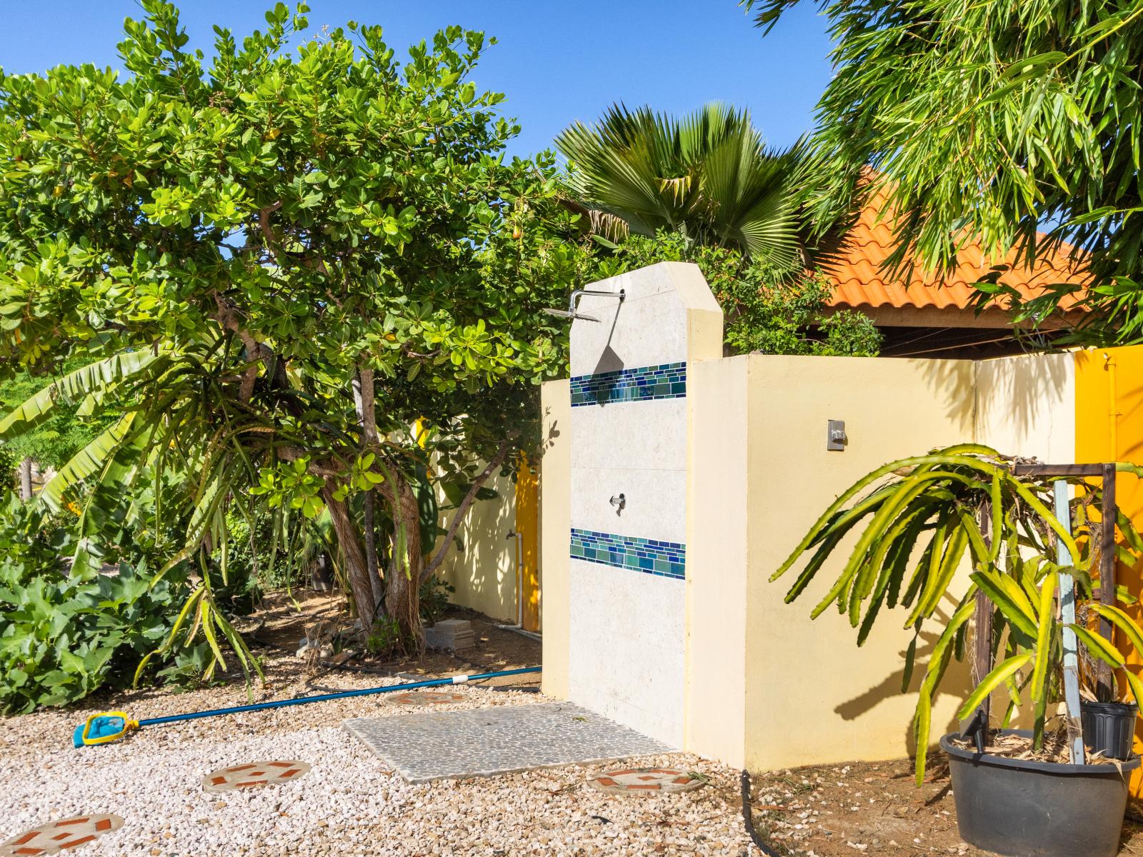 Outdoor Shower near Banana Tree & Dragon Fruit Tree