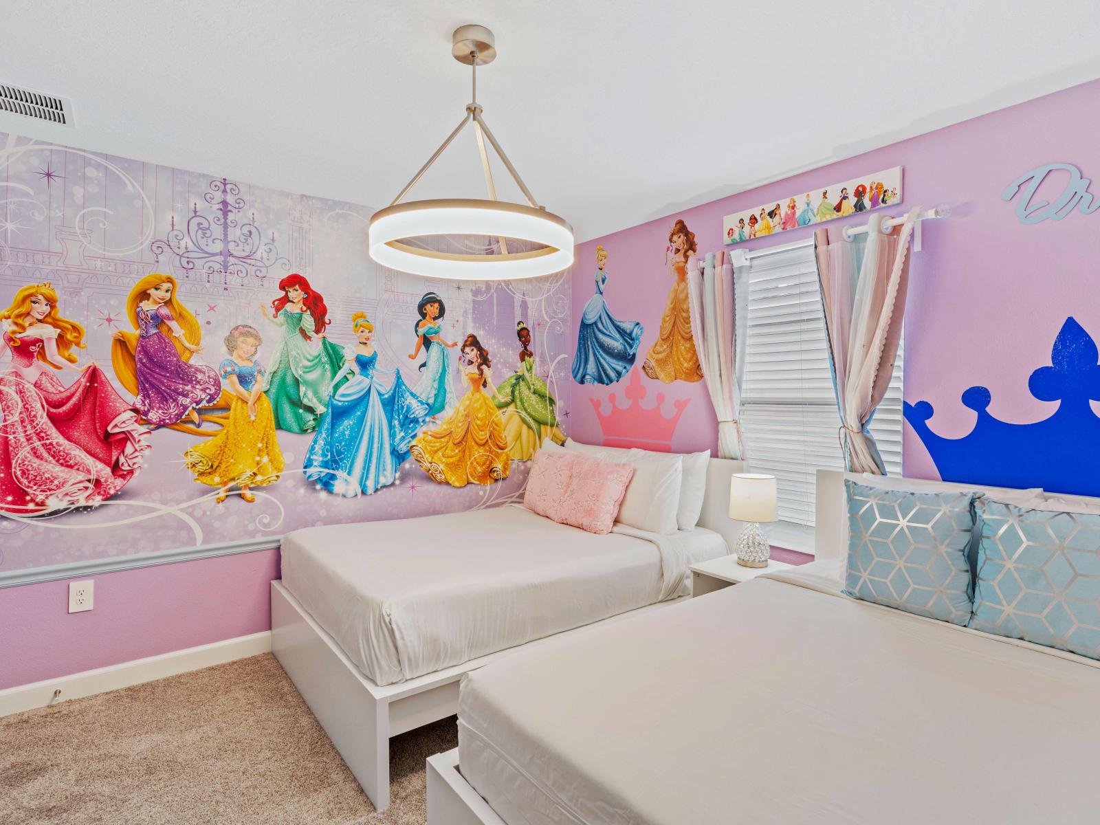 Experience enchantment in our princess-themed bedroom, where two cozy beds await little ones for a magical stay.