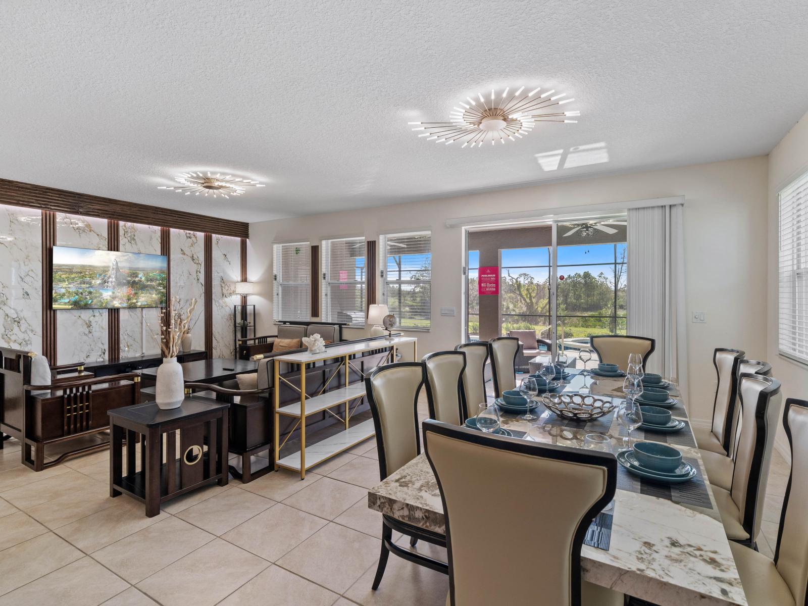 Gather around our inviting dining area, perfect for enjoying meals and creating cherished memories with loved ones.