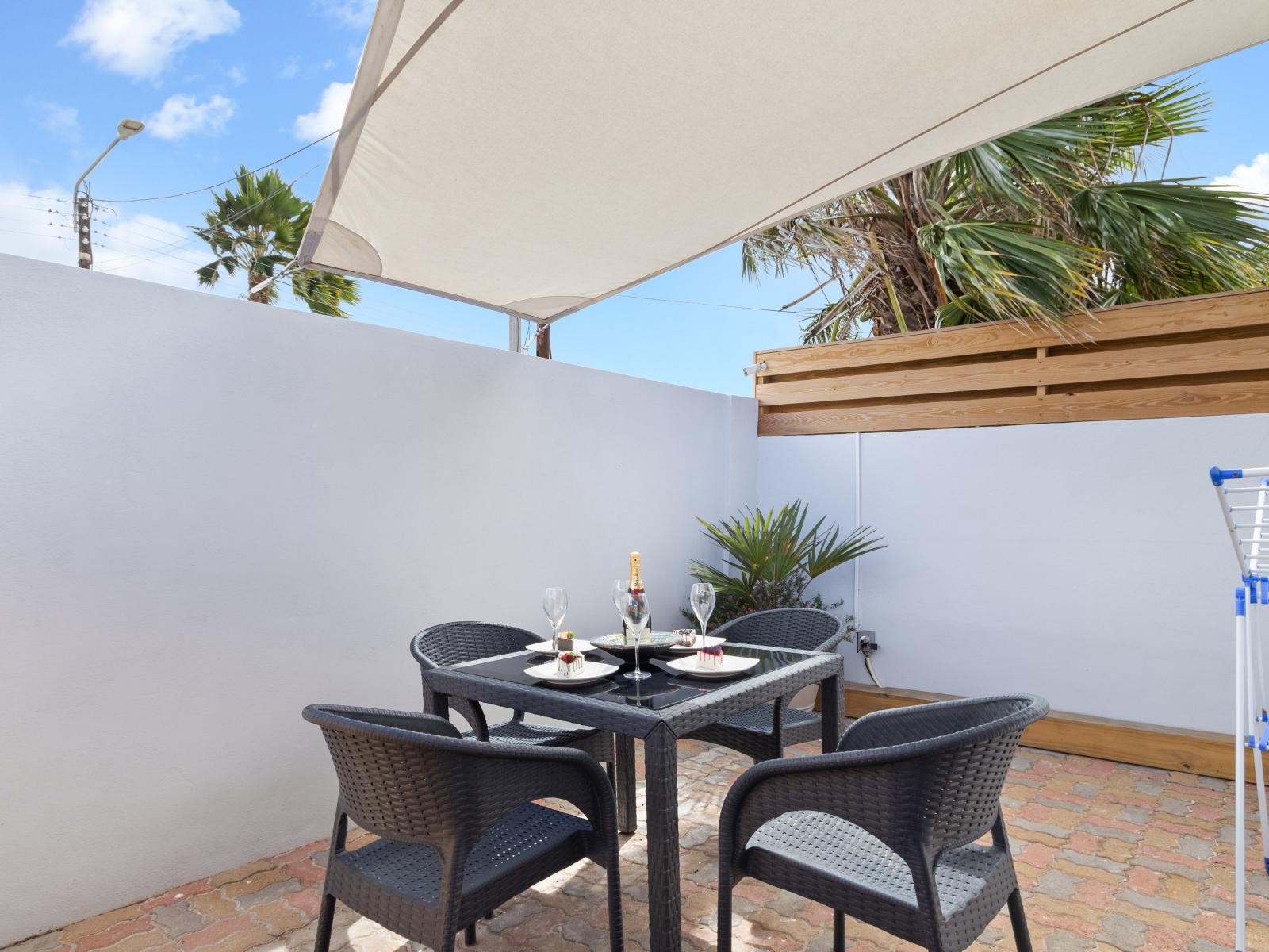 Private outside patio with cover for shade